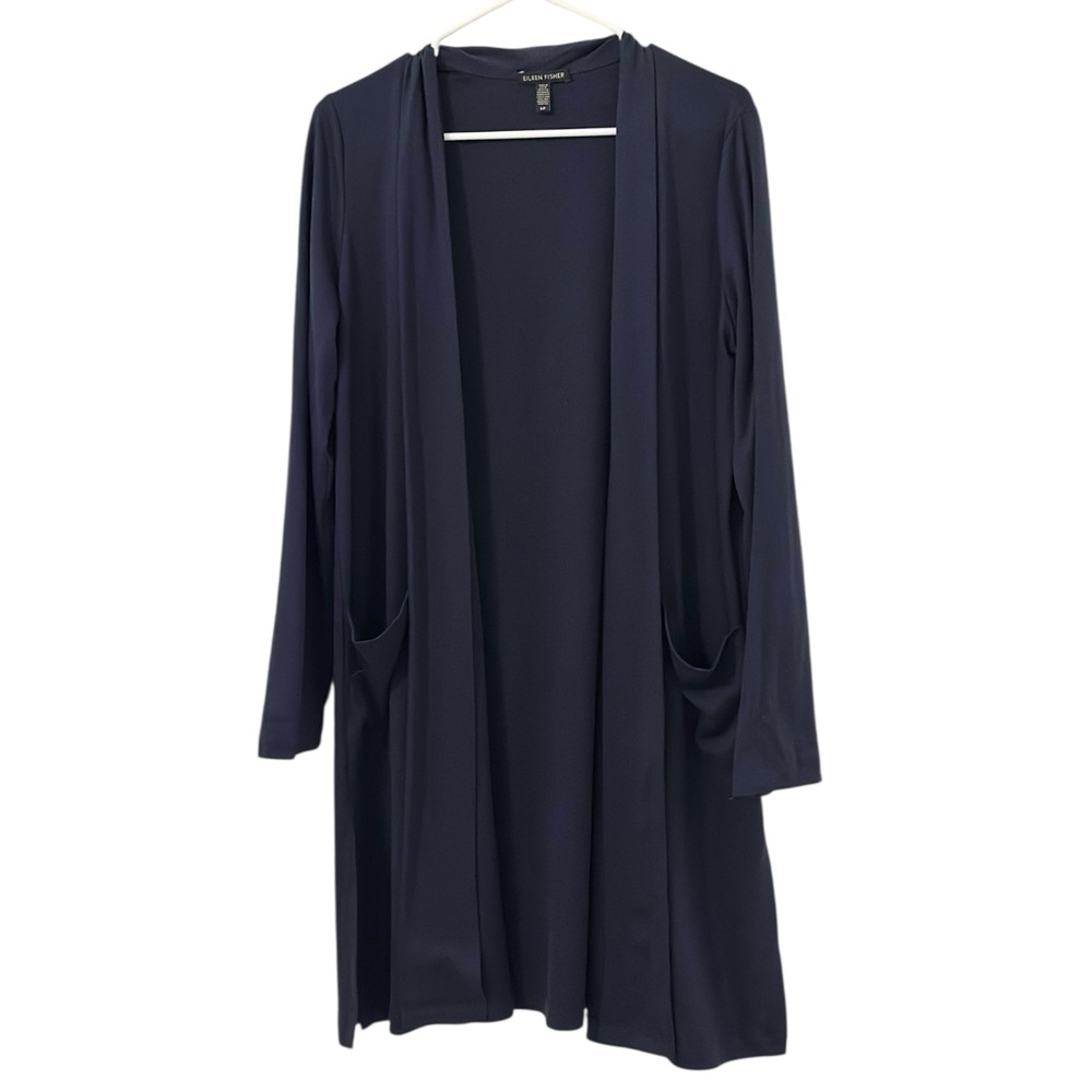 EUC Eileen Fisher Elegant Indigo Long Sleeve Open Cardigan Sweater Size S - Picture 2 of 7